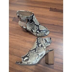 Vionic Blakely Snakeskin Leather Peep Toe Slingback Block Heel Booties- Size 6